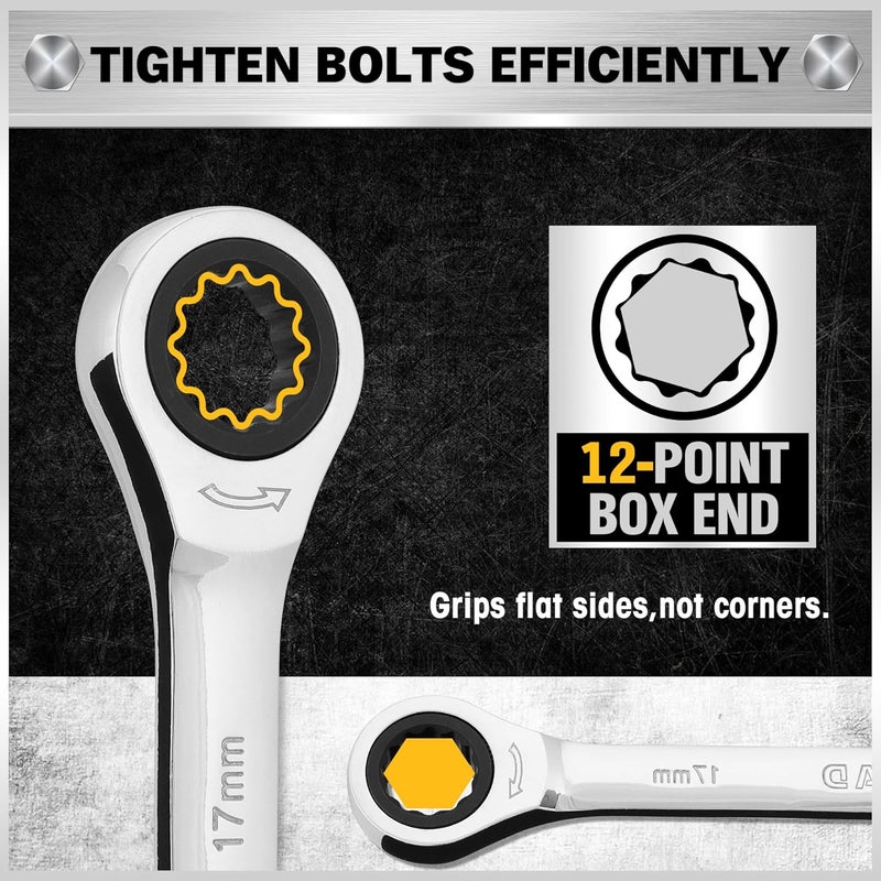 ELEAD 33-Piece Combination Ratchet Wrench Set | SAE & Metric Sizes (1/4" to 3/4" & 6-18mm) | 72-Tooth Gear Design | CR-V Steel | Organizer Carry Case | Ideal for Mechanics & DIY - Image 5